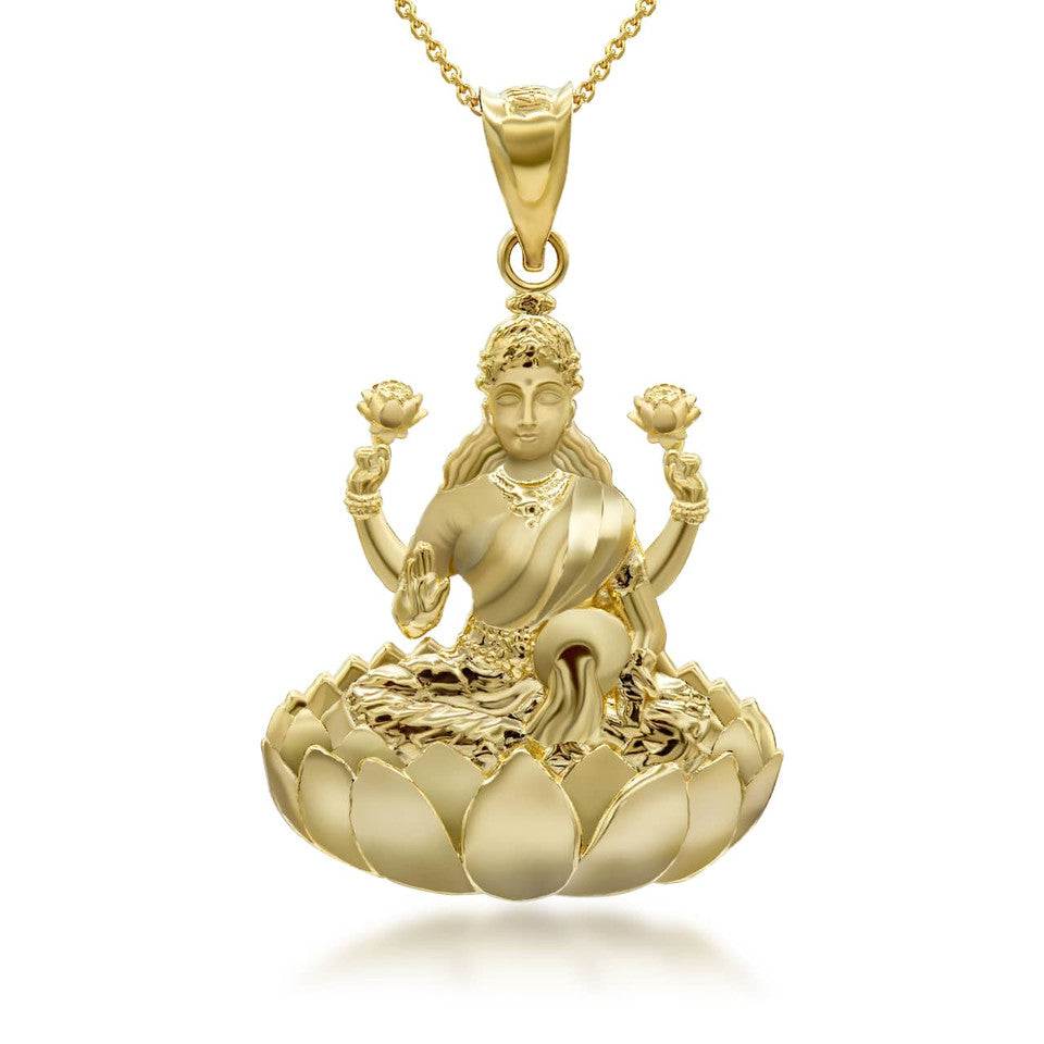 Gold Hindu Goddess Lakshmi (Luxmi) Pendant Necklace Karma Blingz