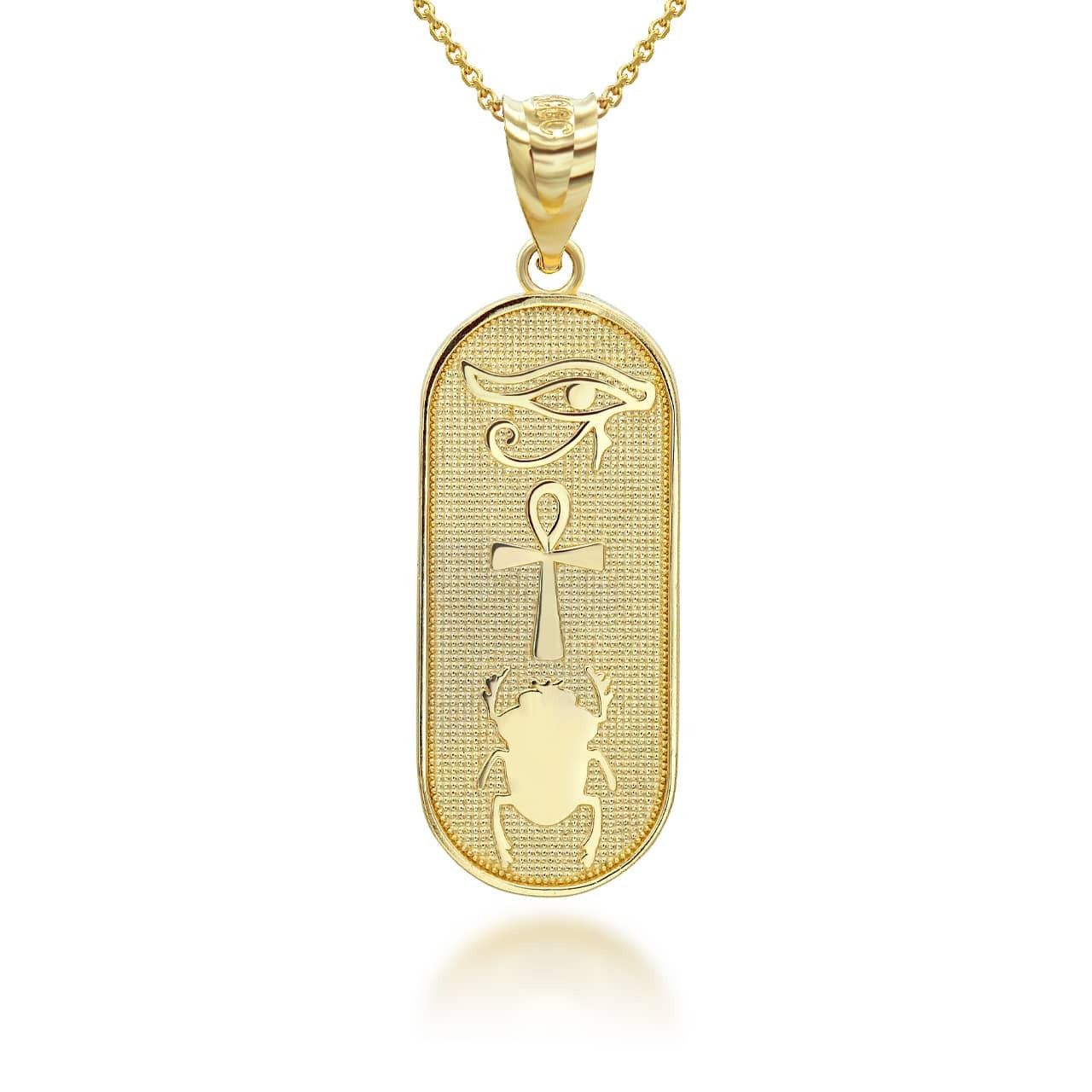 Gold Egyptian Symbols Eye of Horus, Ankh and Scarab Beetle Amulet Pendant Necklace Karma Blingz