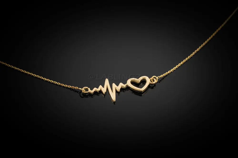 14K Yellow Gold Heartbeat Necklace Karma Blingz