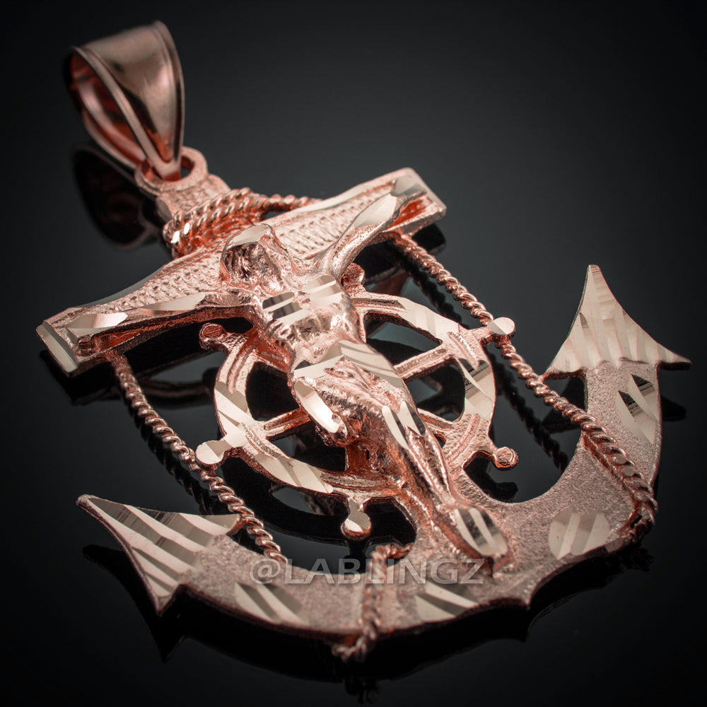 Solid Gold Mariner Anchor Mens Large Crucifix Cross Pendant (yellow, white, rose gold, 10k, 14k) Karma Blingz