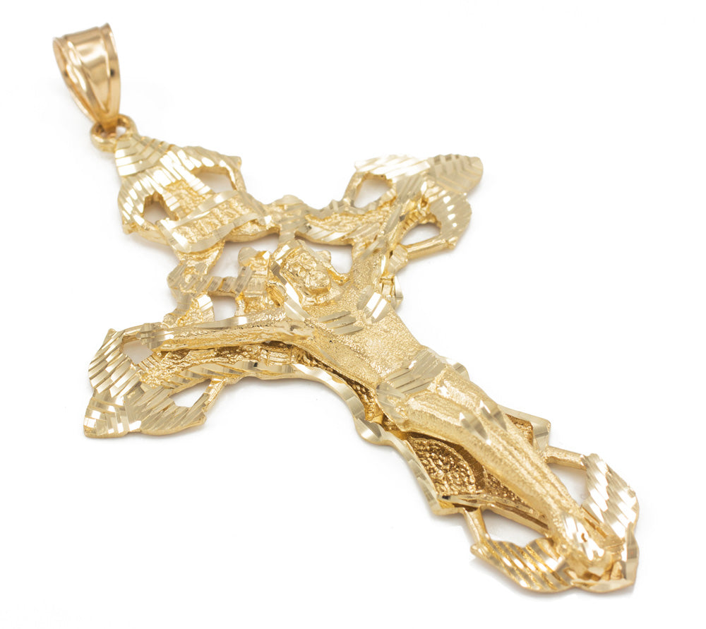 Solid Gold Mens Large Crucifix Cross Pendant (yellow, white, rose gold, 10k, 14k) Karma Blingz