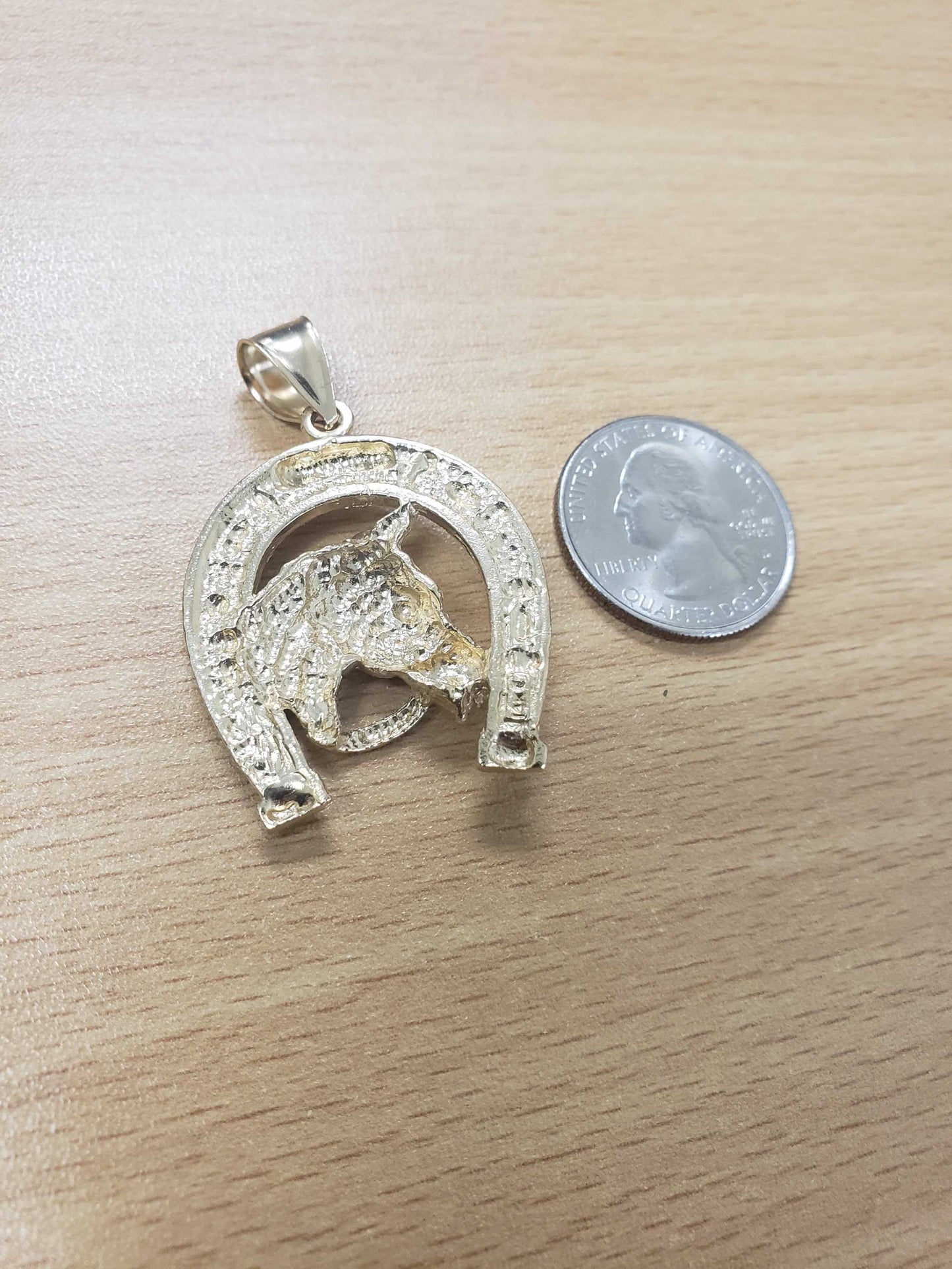 Gold Large Horseshoe Lucky Horse Head DC Pendant Necklace Karma Blingz