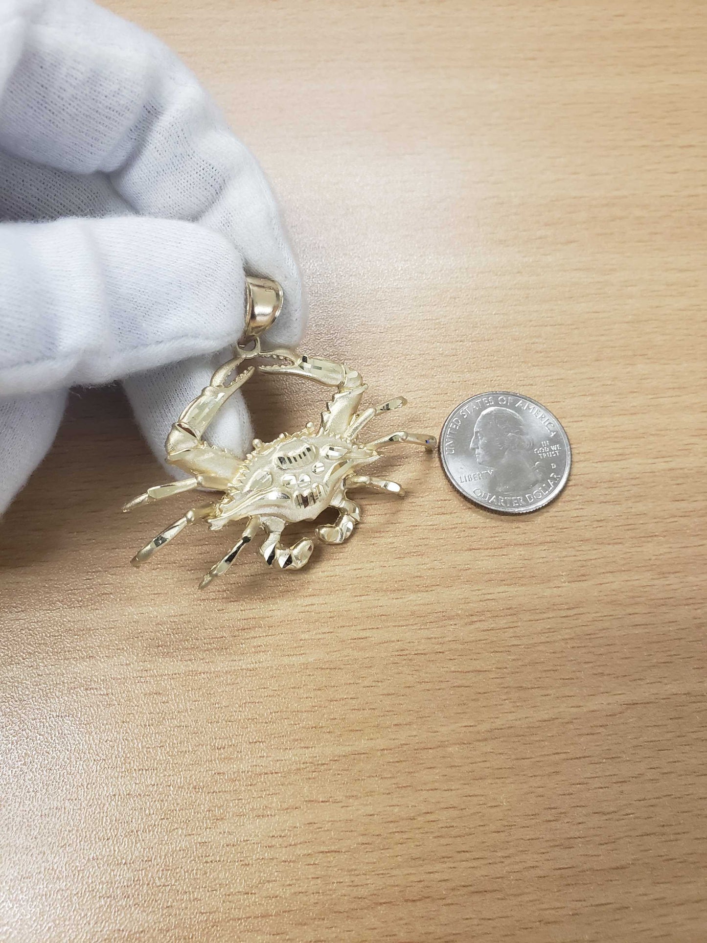 Gold Large Crab Pendant Necklace (10K, 14K, yellow, white, rose gold) Karma Blingz