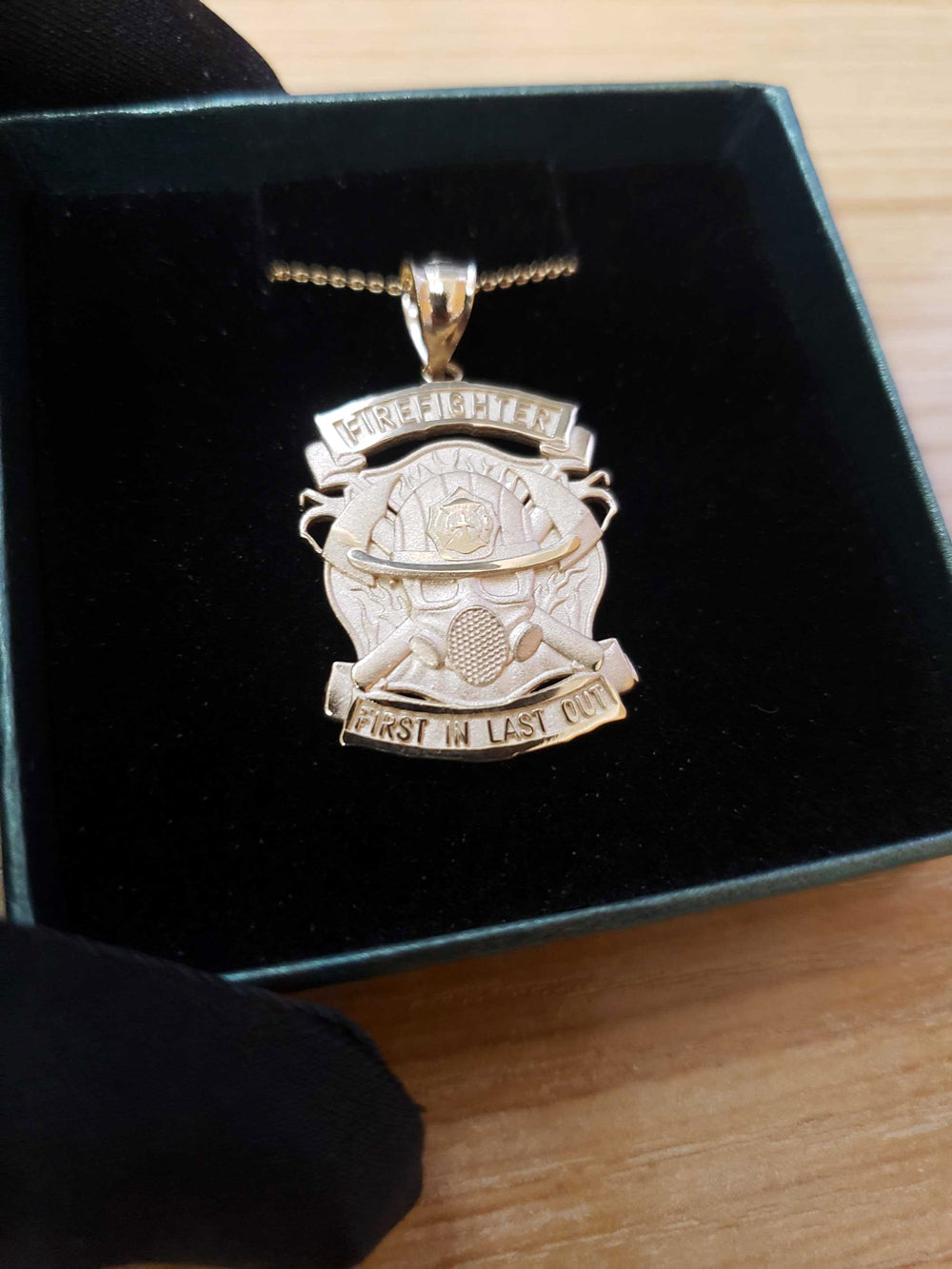 Satin Gold Firefighter Pendant Necklace (14K, 10K, yellow, white, rose gold) Karma Blingz