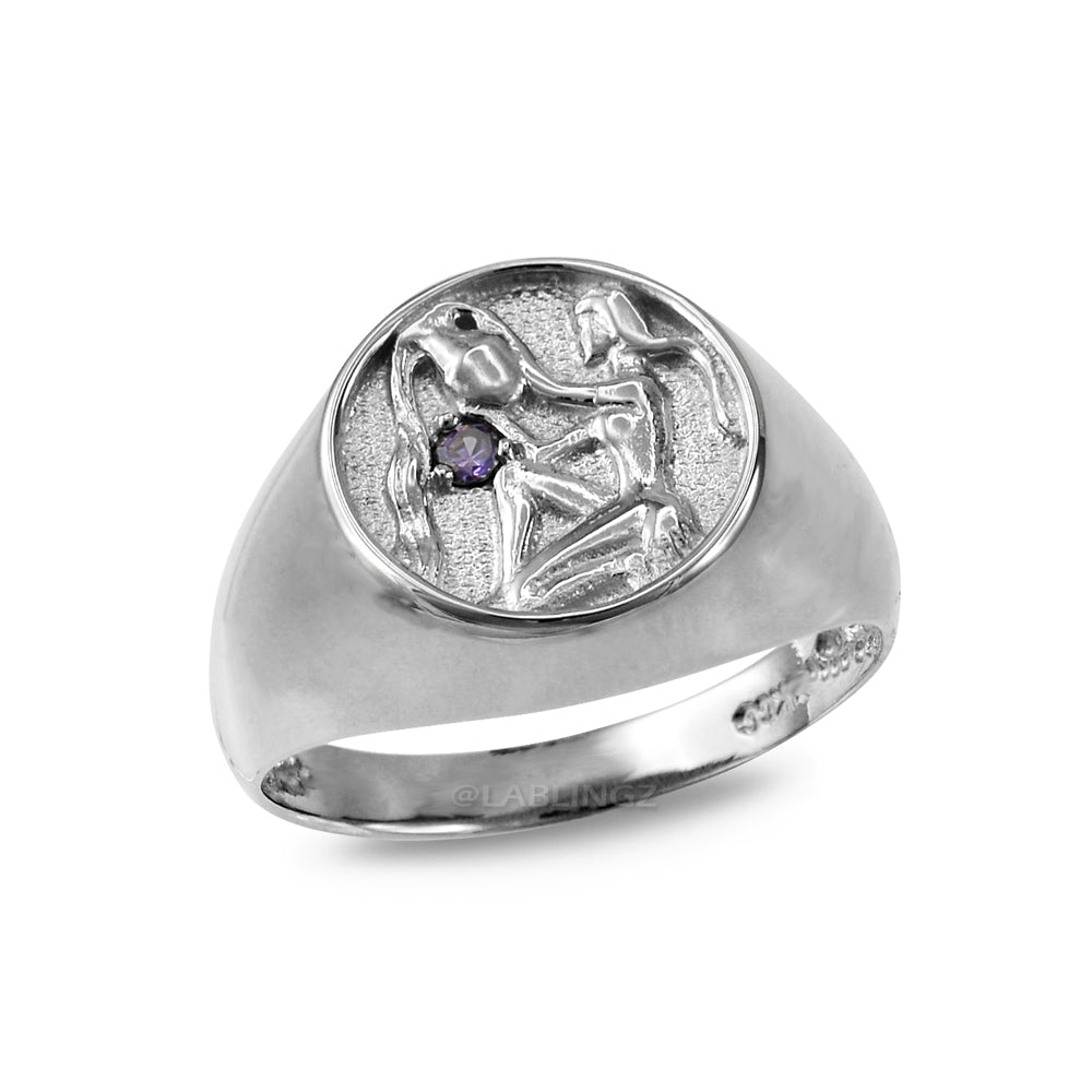 White Gold Genuine Birthstone Zodiac Ring Karma Blingz