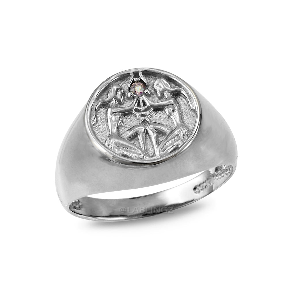 White Gold Genuine Birthstone Zodiac Ring Karma Blingz