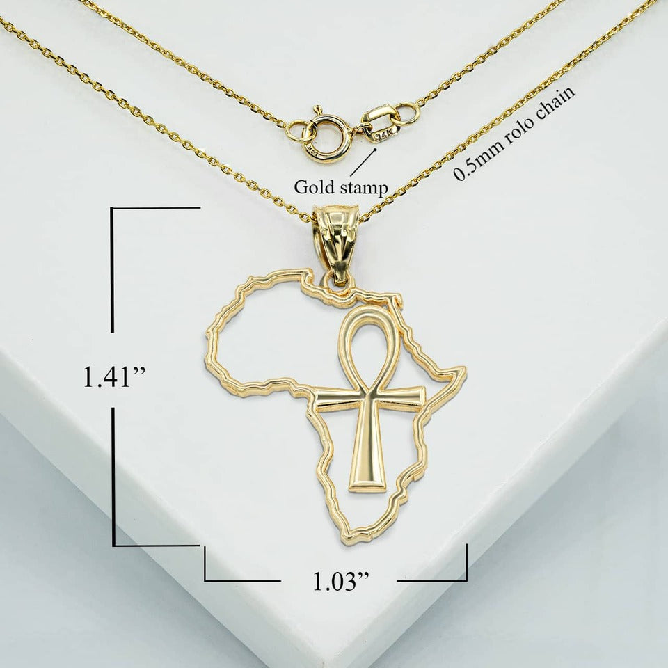 Polished Gold Africa Map Egyptian Ankh Openwork Pendant Necklace Karma Blingz