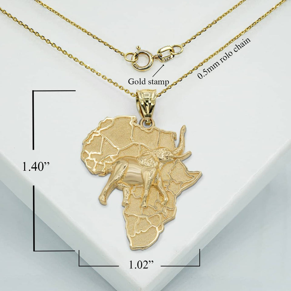Gold Africa Map Elephant Pendant Necklace Karma Blingz