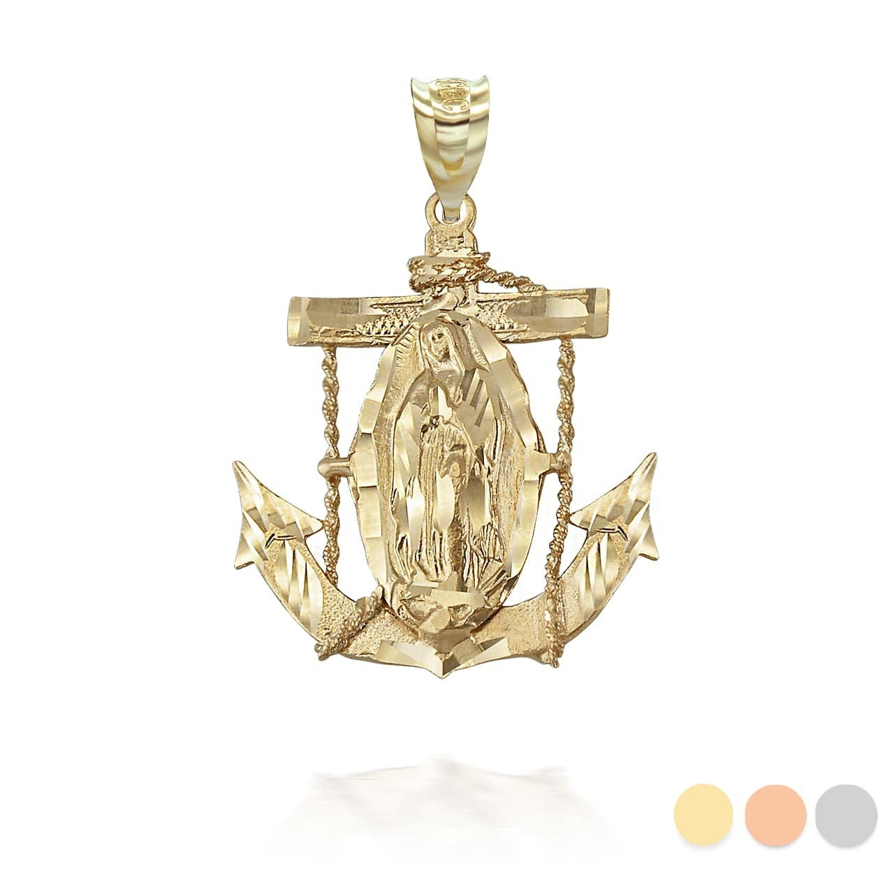 Gold Our Lady Of Guadalupe Mariner Anchor Pendant (yellow, white, rose gold, 10k, 14k) Karma Blingz