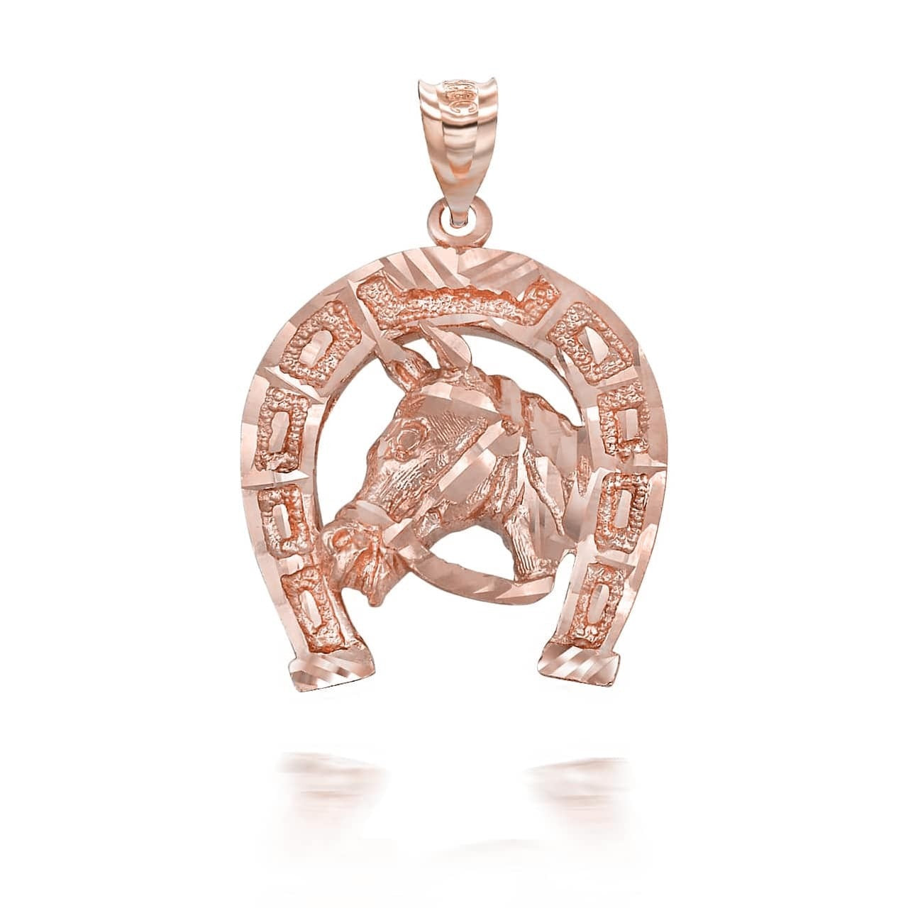 Gold Large Horseshoe Lucky Horse Head DC Pendant Necklace Karma Blingz