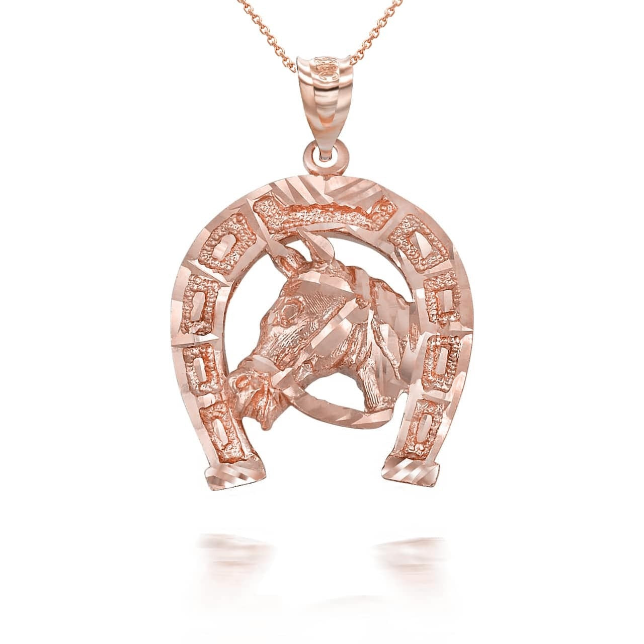 Gold Large Horseshoe Lucky Horse Head DC Pendant Necklace Karma Blingz