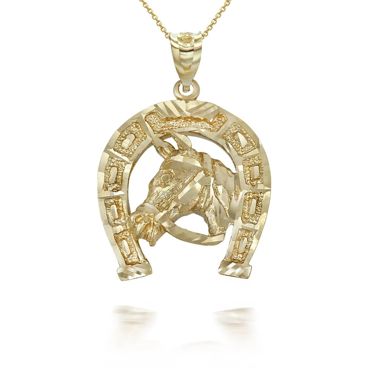 Gold Large Horseshoe Lucky Horse Head DC Pendant Necklace Karma Blingz