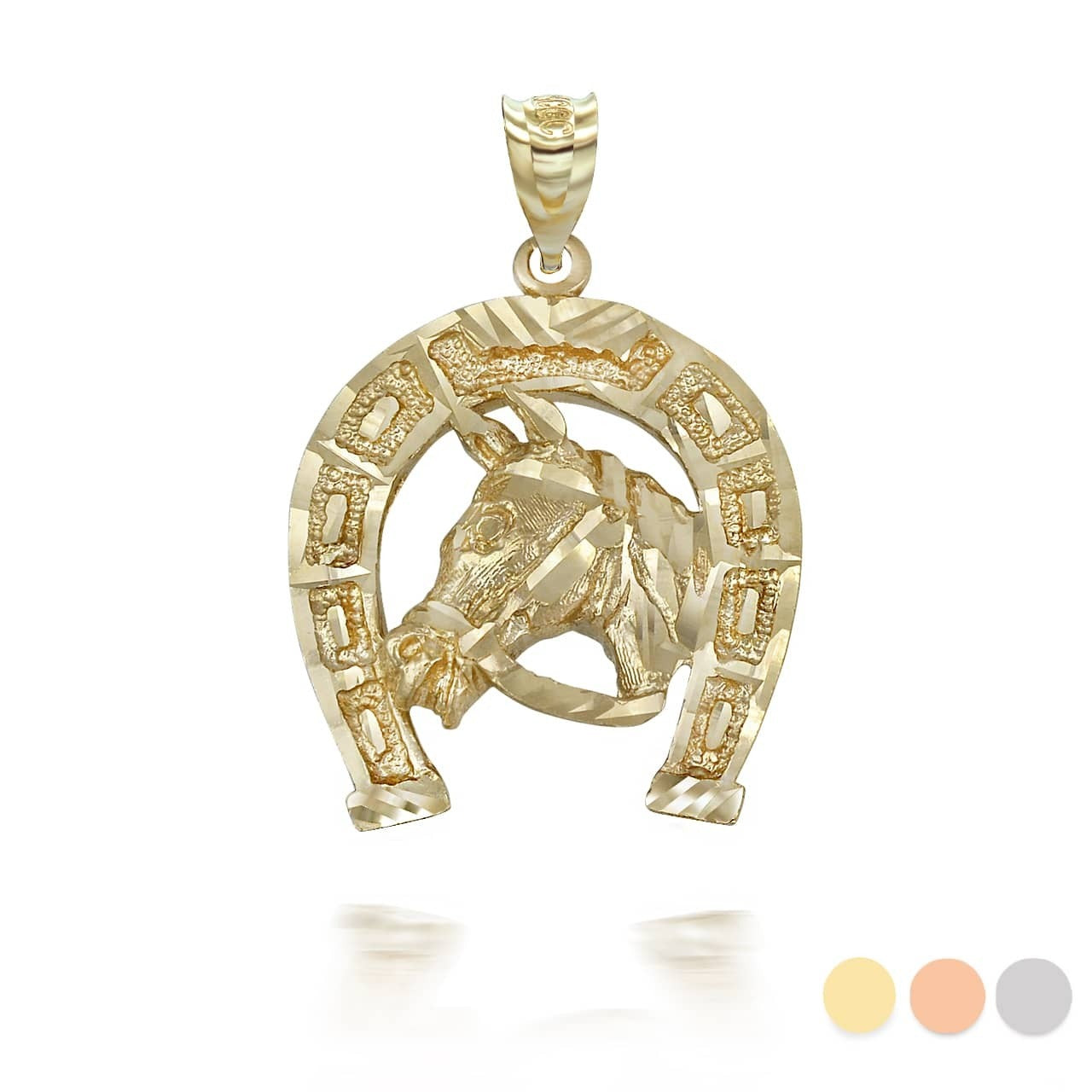 Gold Large Horseshoe Lucky Horse Head DC Pendant Necklace Karma Blingz