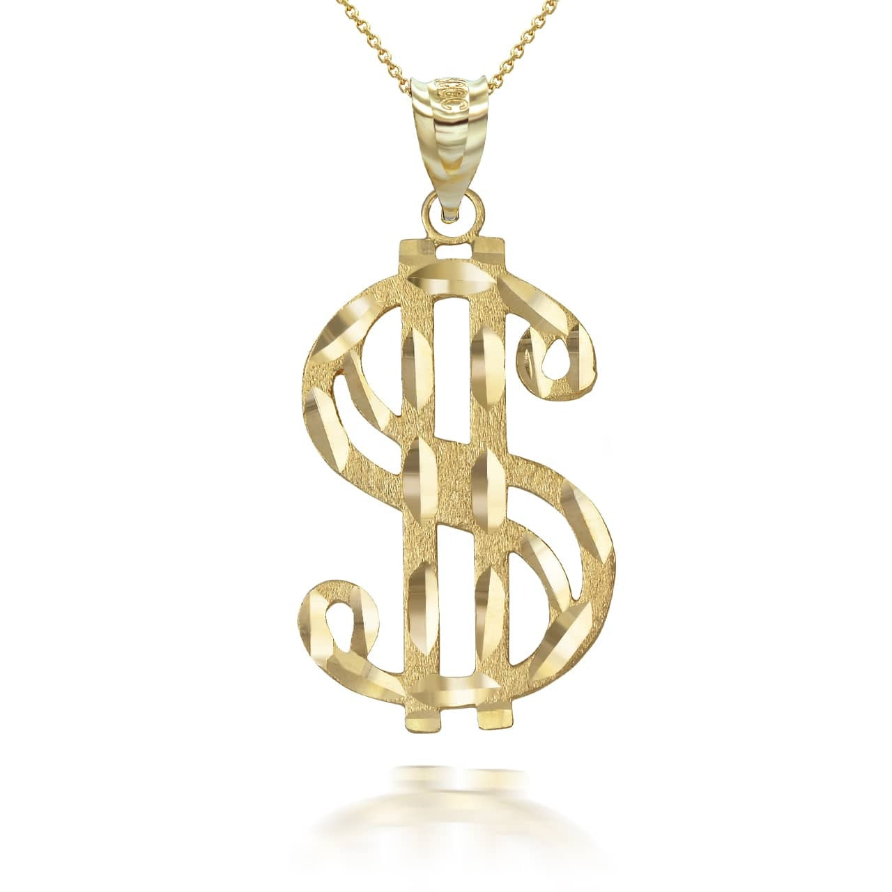 Solid Gold Dollar Sign Hip-hop Pendant Necklace Karma Blingz