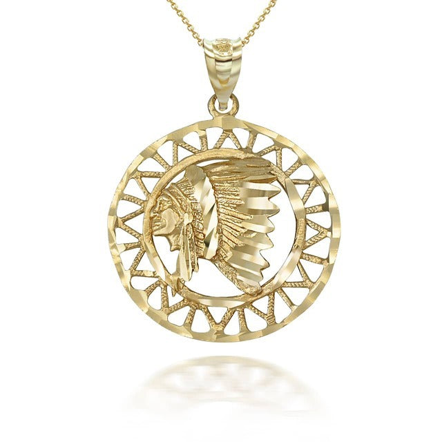 Gold Apache Indian Chief DC Talisman Pendant Necklace Karma Blingz