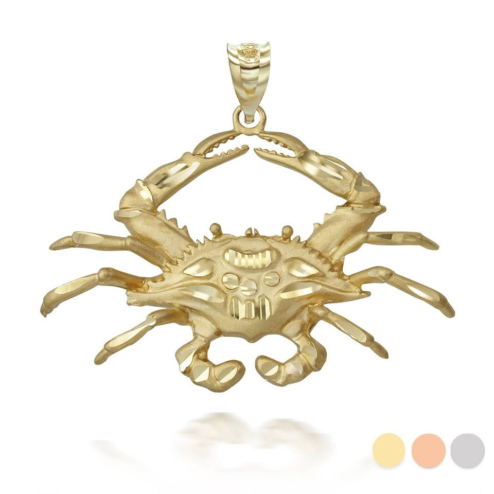 Gold Large Crab Pendant Necklace (10K, 14K, yellow, white, rose gold) Karma Blingz