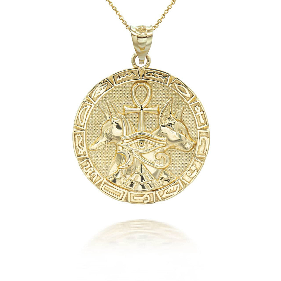 Gold Egyptian God Anubis Guard Dog Horus Ankh Amulet Necklace Karma Blingz