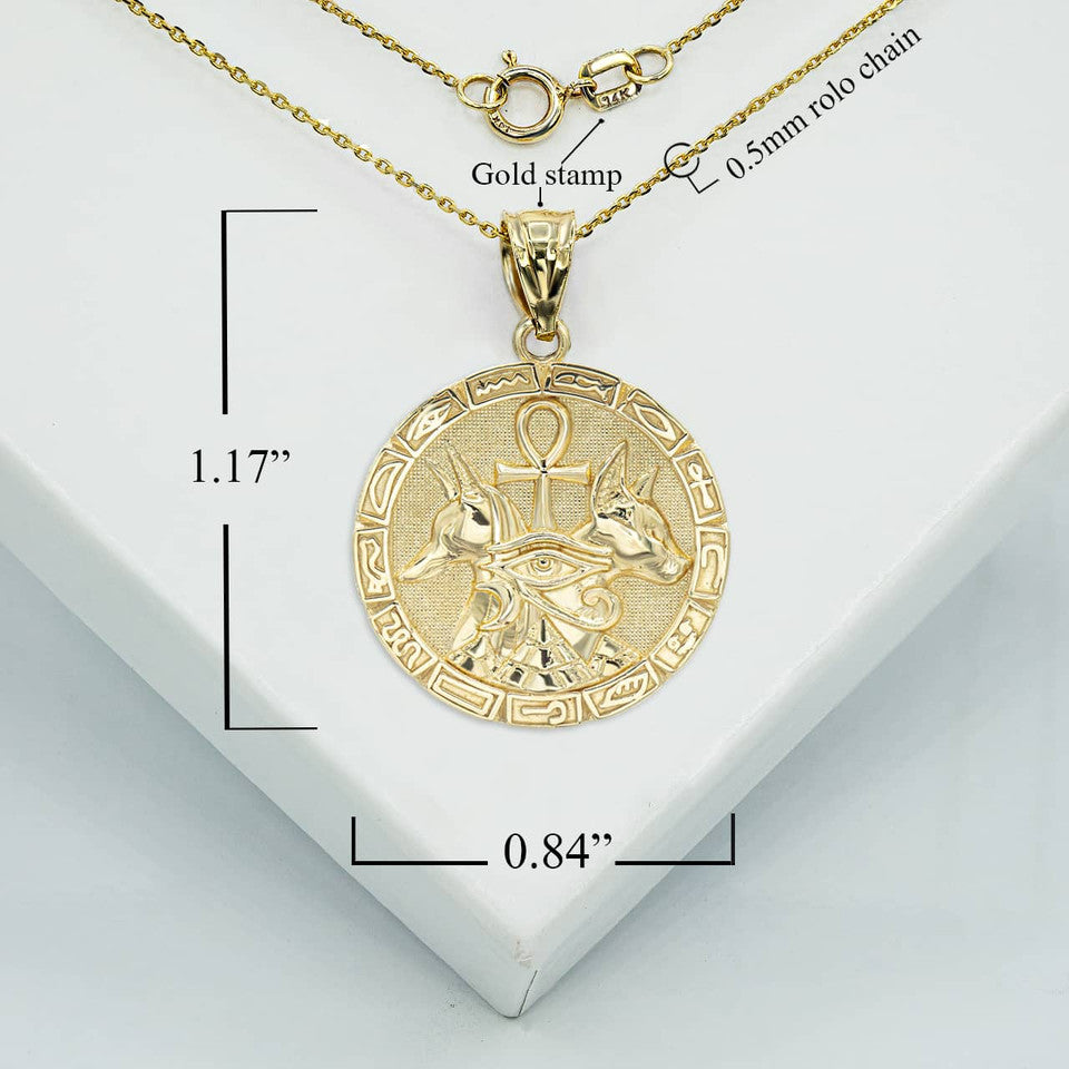 Gold Egyptian God Anubis Guard Dog Horus Ankh Amulet Necklace Karma Blingz