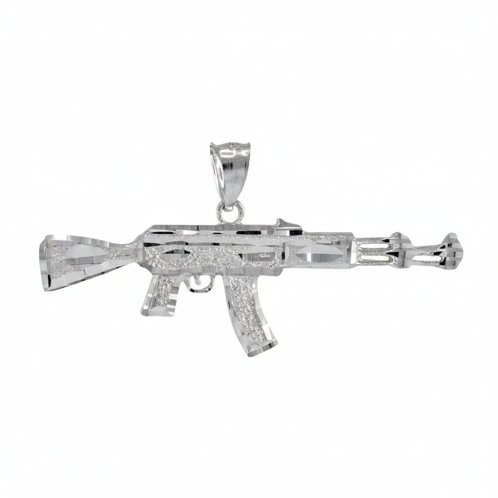 White Gold AK-47 Rifle Gun DC Pendant (yellow, white, rose gold, 10k, 14k) Karma Blingz
