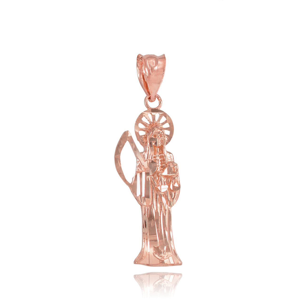 Gold Santa Muerte Charm Necklace (10k, 14k, yellow, white, rose gold) Karma Blingz