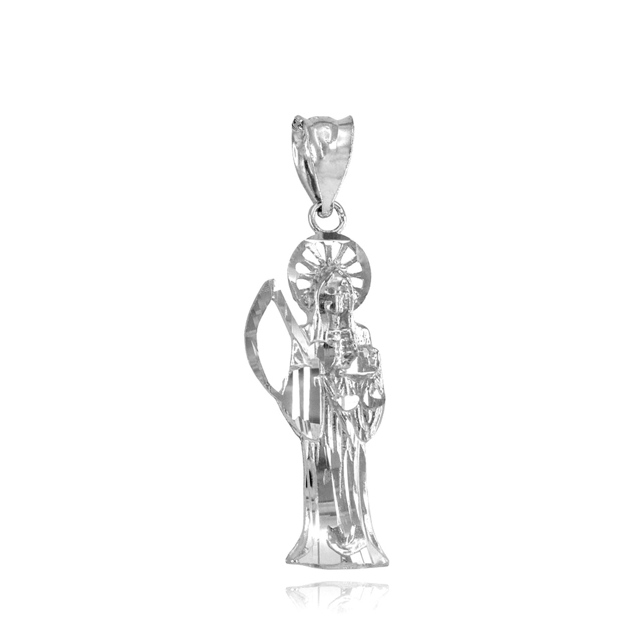 Gold Santa Muerte Charm Necklace (10k, 14k, yellow, white, rose gold) Karma Blingz