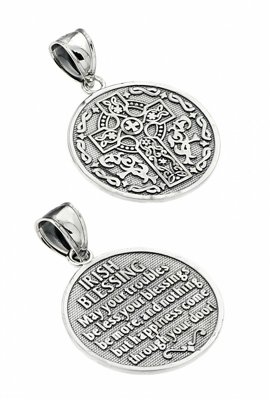 Sterling Silver Irish Blessing Celtic Cross Reversible Necklace Karma Blingz