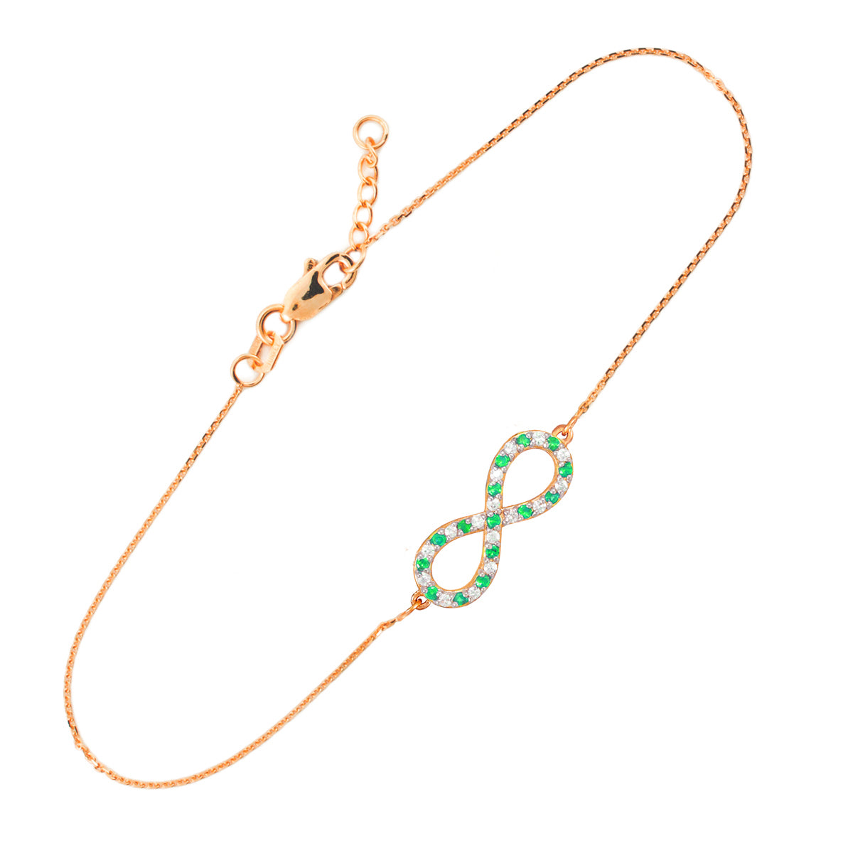 14K Gold Diamond and Emerald Infinity Bracelet (yellow, white, rose gold) Karma Blingz