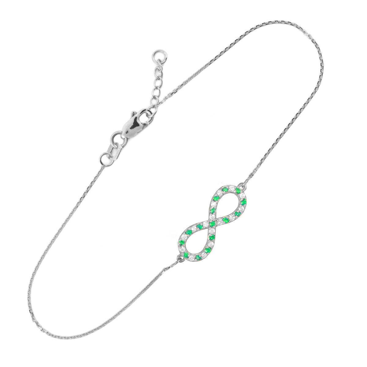 14K Gold Diamond and Emerald Infinity Bracelet (yellow, white, rose gold) Karma Blingz