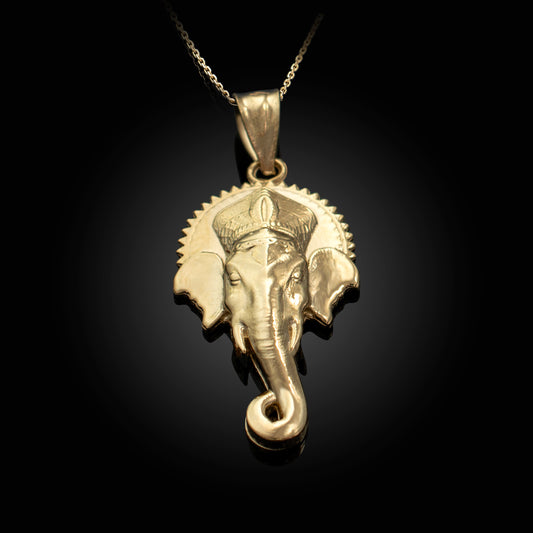 Solid Gold Hindu Elephant God Ganesha Pendant Necklace(10k, 14k, yellow, white, rose gold) Karma Blingz