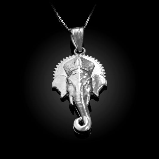 Sterling Silver Hindu Elephant God Ganesha Pendant Necklace Karma Blingz