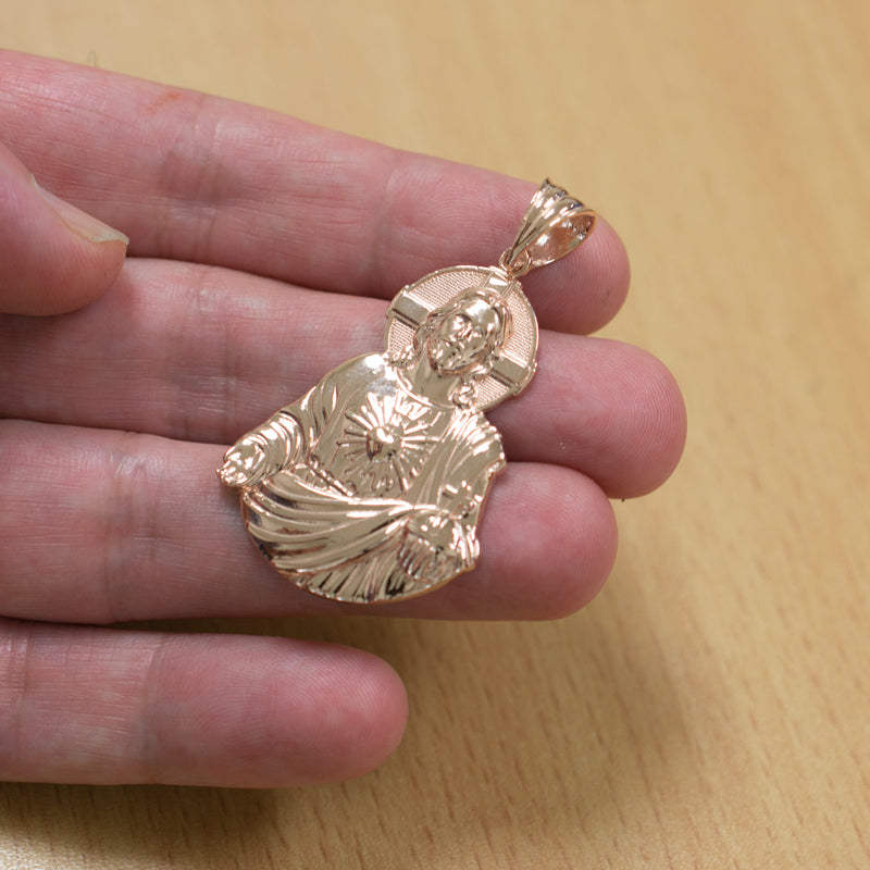 Gold Jesus Christ Sacred Heart Pendant (10K, 14K, yellow, white, rose gold) Karma Blingz