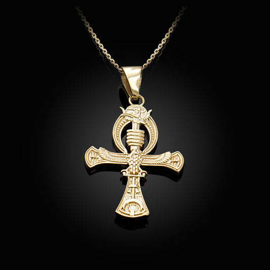 Gold Egyptian Symbols Ankh, Pilar Djed, Eye Of Ra Charm Necklace Karma Blingz