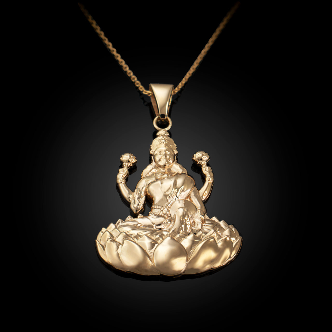 Gold Hindu Goddess Lakshmi (Luxmi) Pendant Necklace Karma Blingz