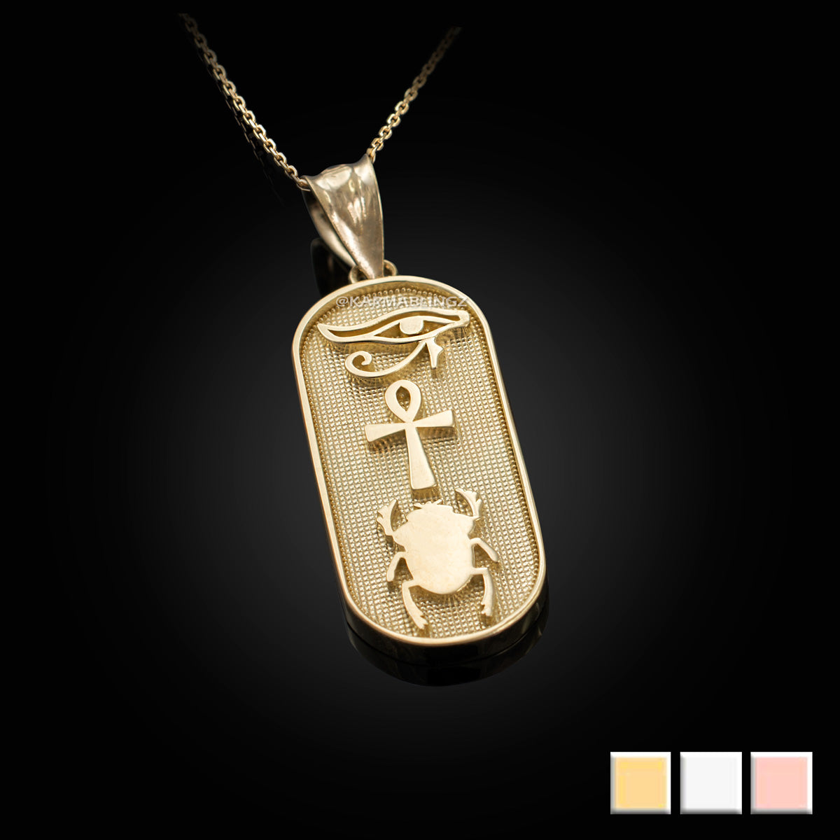 Gold Egyptian Symbols Eye of Horus, Ankh and Scarab Beetle Amulet Pendant Necklace Karma Blingz