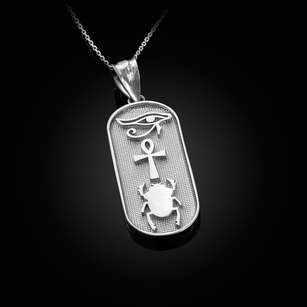Sterling Silver Egyptian Symbols Eye of Horus, Ankh and Scarab Beetle Amulet Pendant Necklace Karma Blingz