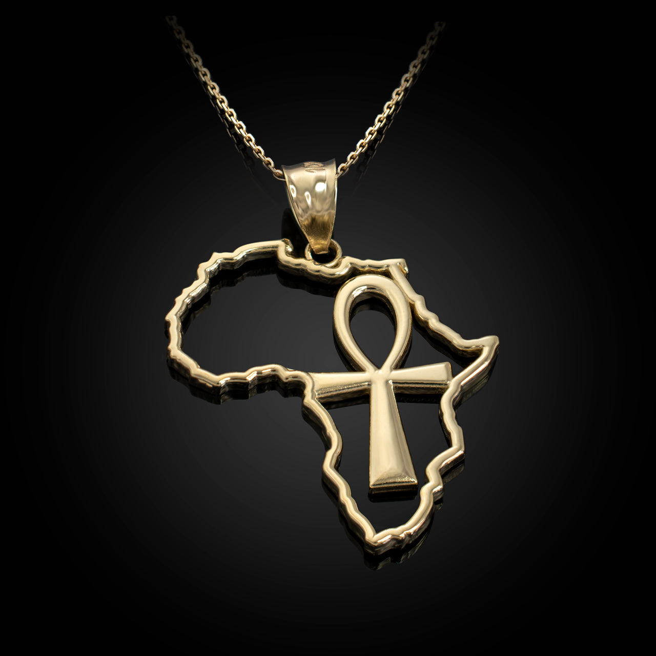 Polished Gold Africa Map Egyptian Ankh Openwork Pendant Necklace Karma Blingz