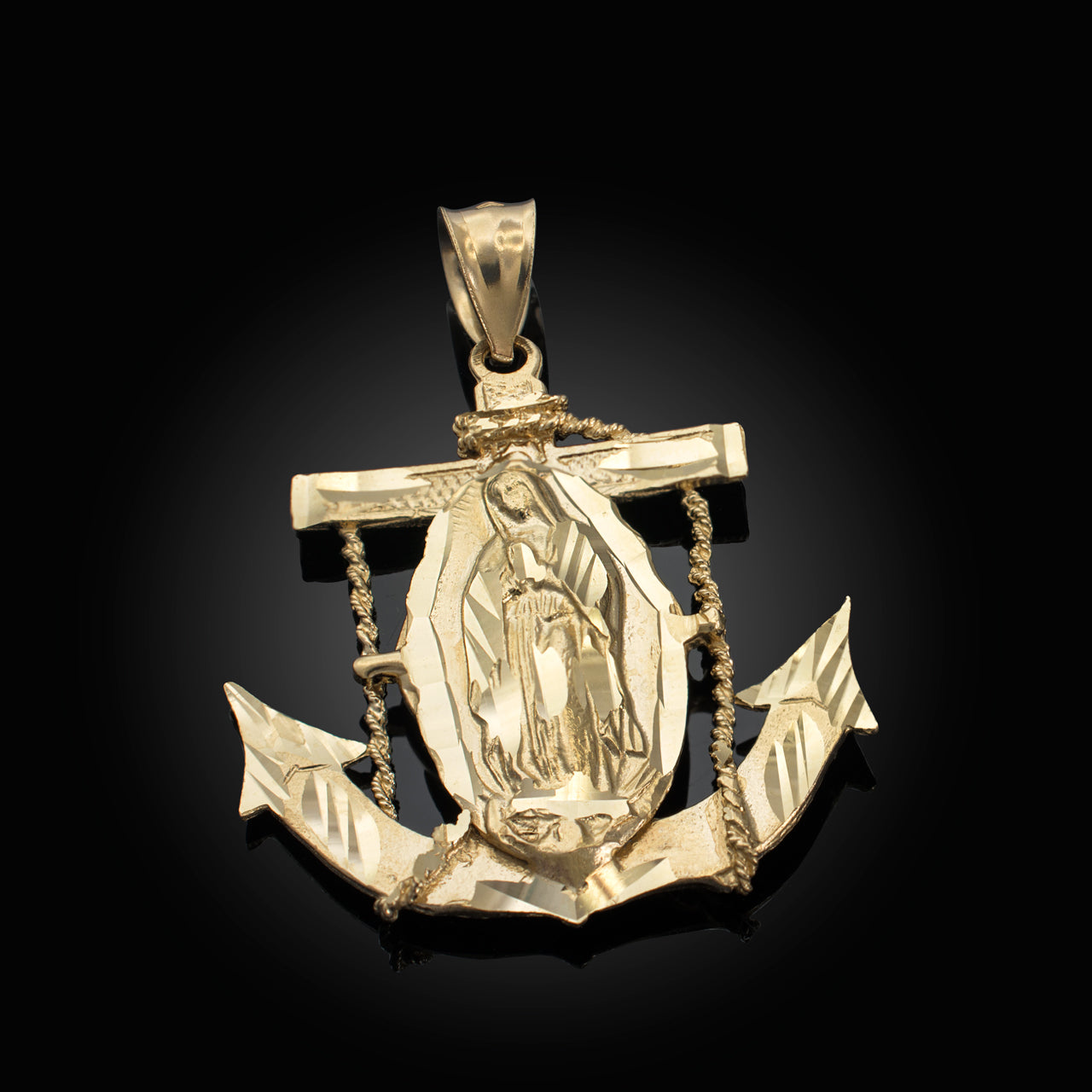 Gold Our Lady Of Guadalupe Mariner Anchor Pendant (yellow, white, rose gold, 10k, 14k) Karma Blingz