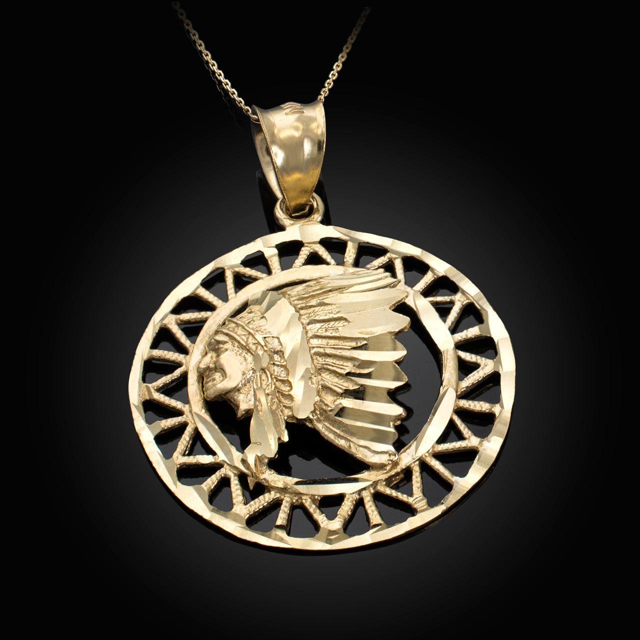 Gold Apache Indian Chief DC Talisman Pendant Necklace Karma Blingz