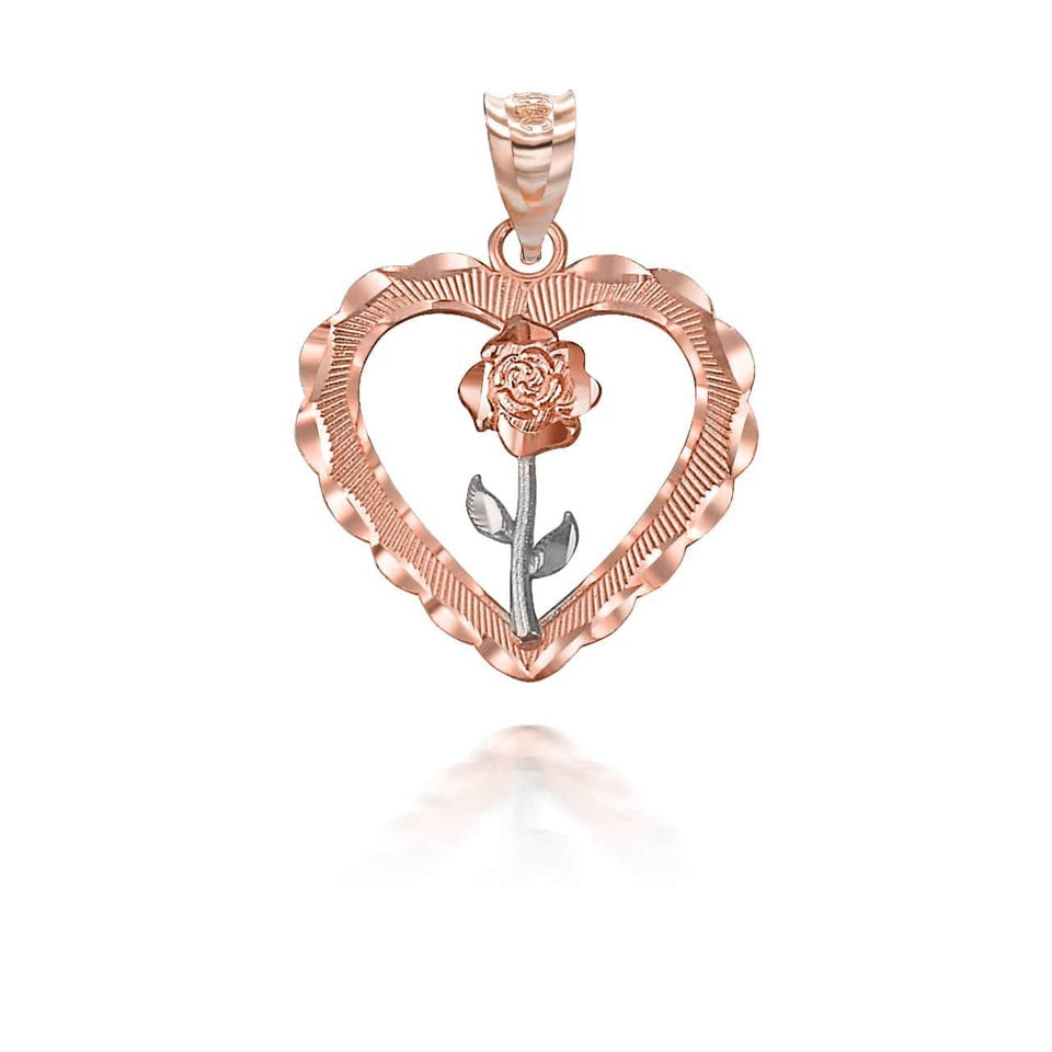 Tri-tone Gold Rose Flower Heart DC Pendant Necklace Karma Blingz