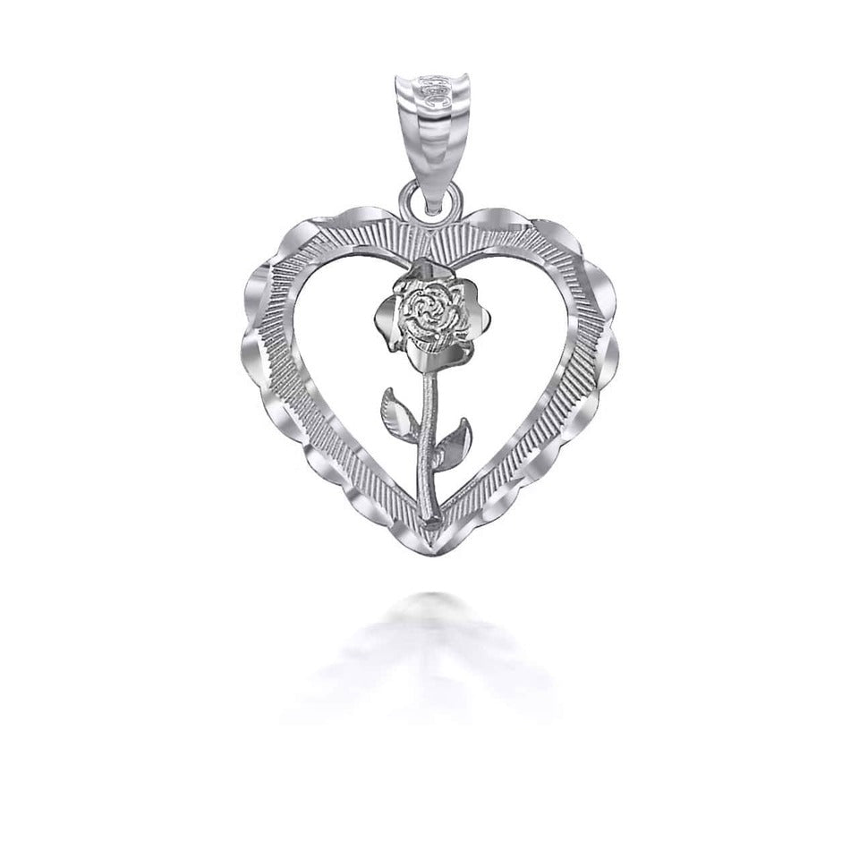 Tri-tone Gold Rose Flower Heart DC Pendant Necklace Karma Blingz
