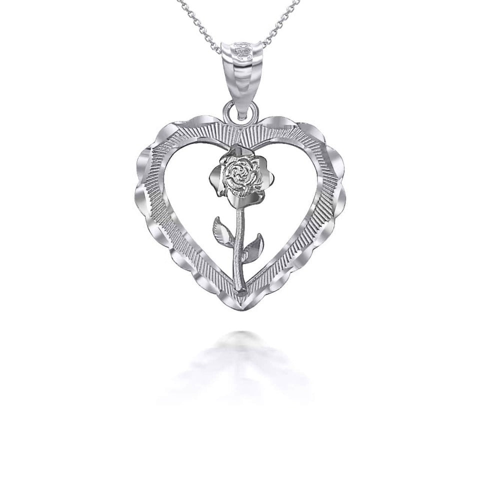Tri-tone Gold Rose Flower Heart DC Pendant Necklace Karma Blingz