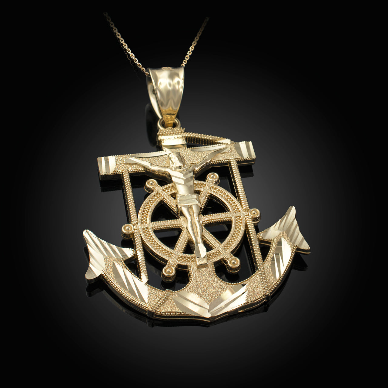 Gold Jesus Crucifix Mariner Anchor Pendant Necklace Karma Blingz