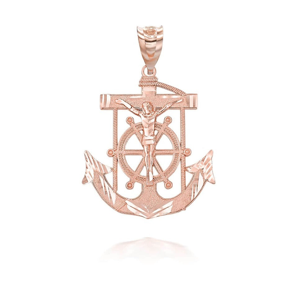 Gold Jesus Crucifix Mariner Anchor Pendant Necklace Karma Blingz