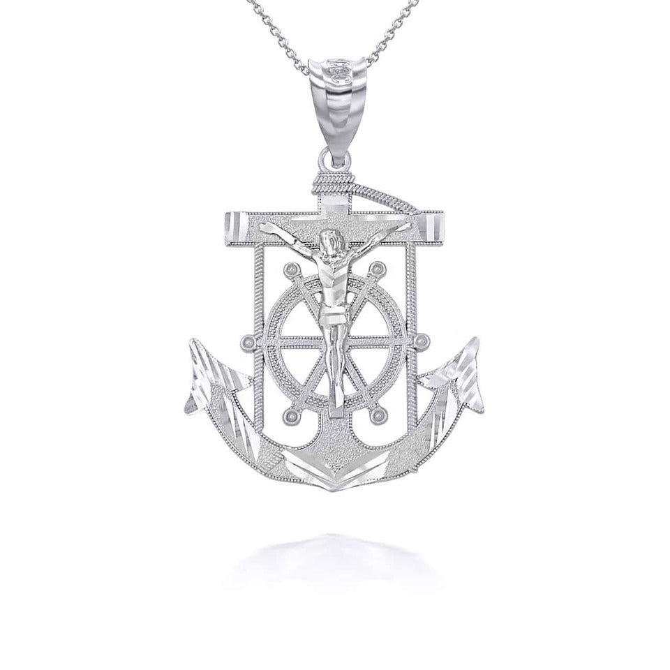 Gold Jesus Crucifix Mariner Anchor Pendant Necklace Karma Blingz