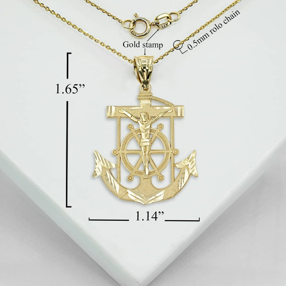 Gold Jesus Crucifix Mariner Anchor Pendant Necklace Karma Blingz