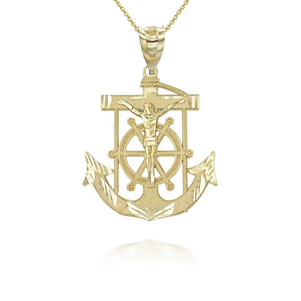 Gold Jesus Crucifix Mariner Anchor Pendant Necklace Karma Blingz
