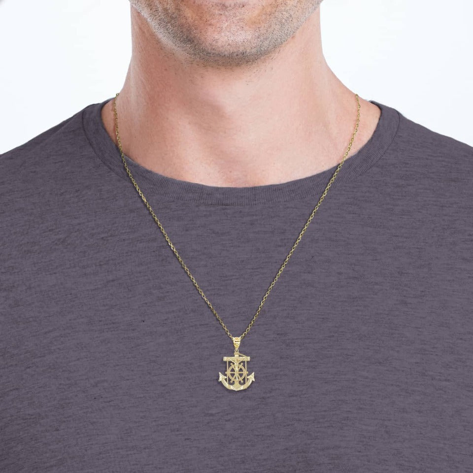 Gold Jesus Crucifix Mariner Anchor Pendant Necklace Karma Blingz
