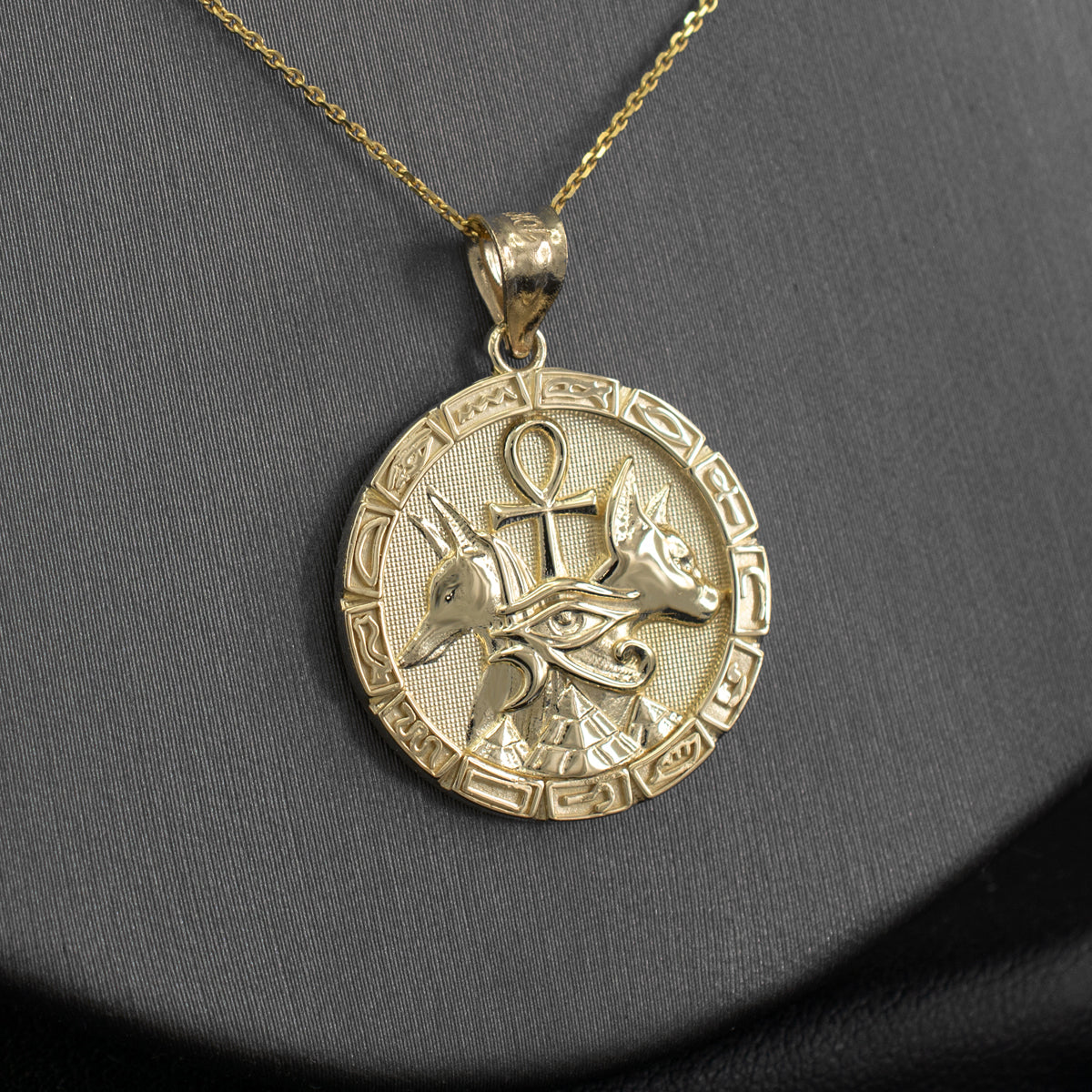Gold Egyptian God Anubis Guard Dog Horus Ankh Amulet Necklace Karma Blingz