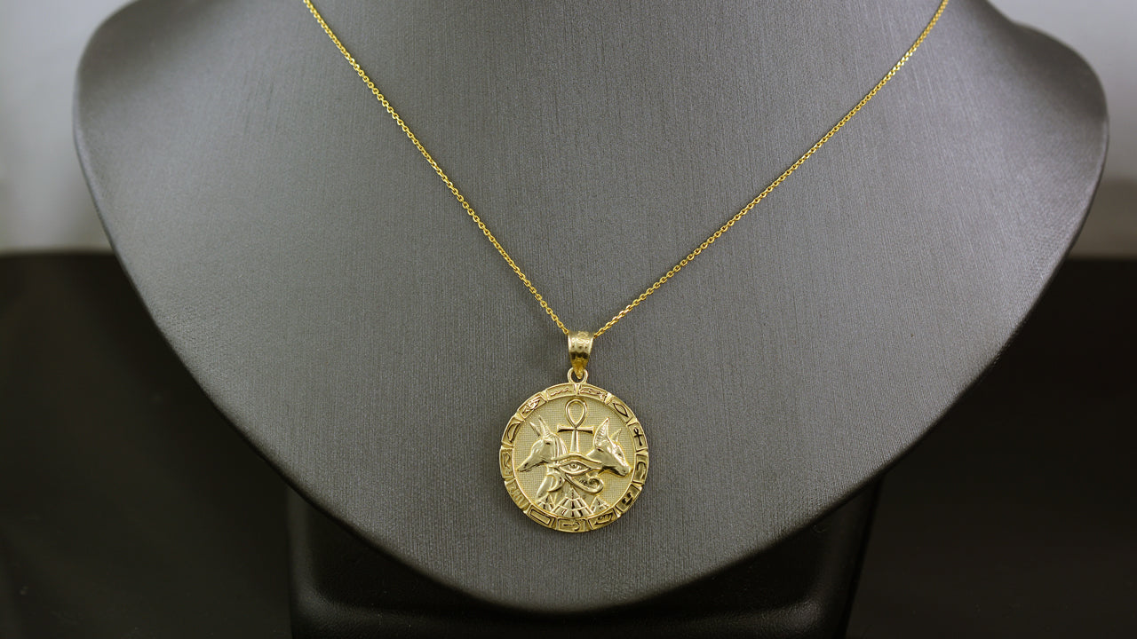 Gold Egyptian God Anubis Guard Dog Horus Ankh Amulet Necklace Karma Blingz