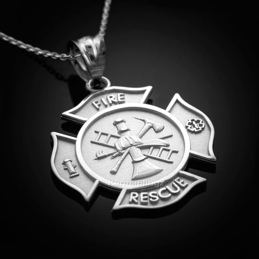 Sterling Silver Firefighter Fire Rescue Maltese Cross Pendant Necklace Karma Blingz